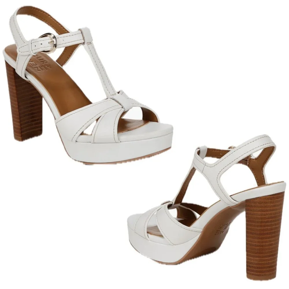 Naturalizer Marnie White Platforms Ankle Strap Heel Sandals Size Women 8 Wide